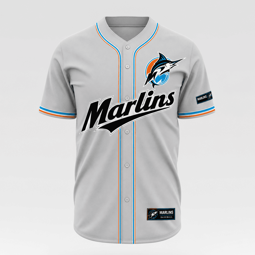 Baseball Button Up Jersey (Grey) - Marlins