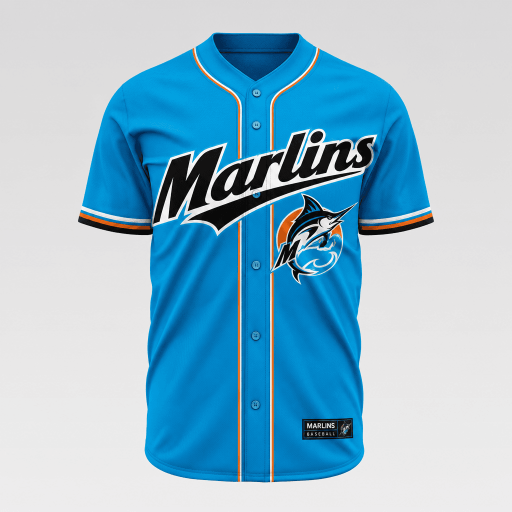 Baseball Button Up Jersey (Grey) - Marlins view 2