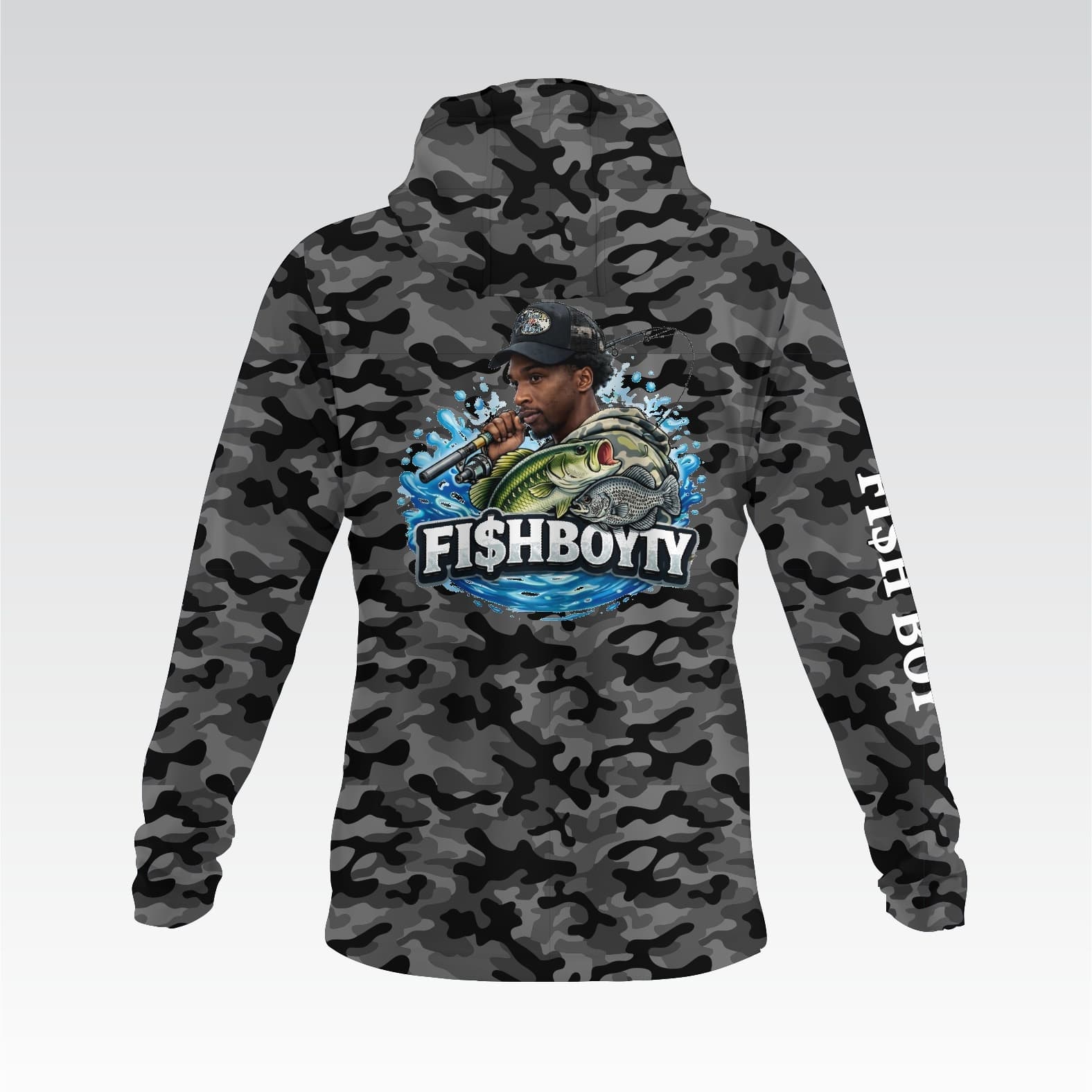 Fish Boy Ty - Long Sleeve Shirt with Hood Black