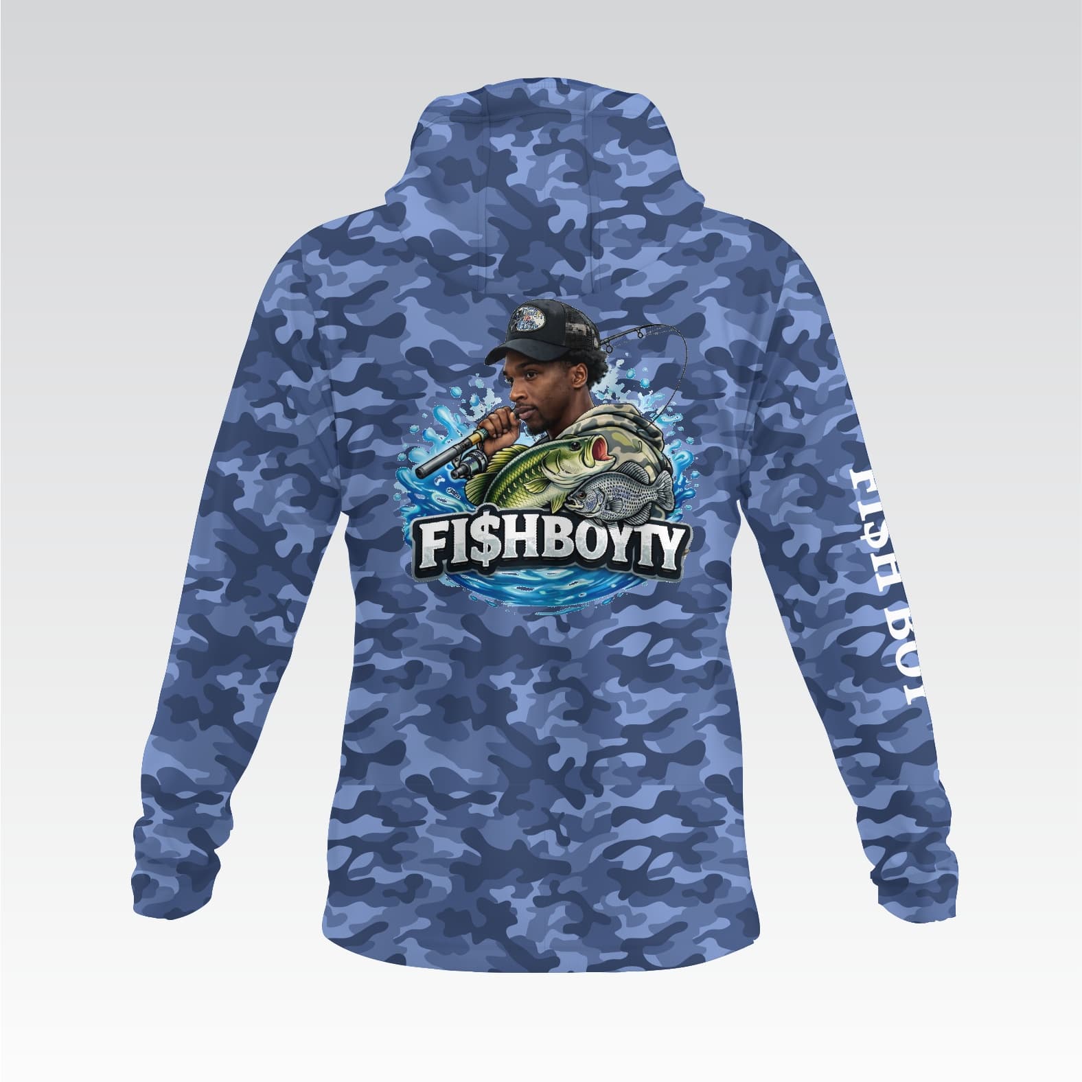 Fish Boy Ty - Long Sleeve Shirt with Hood - Blue view 4