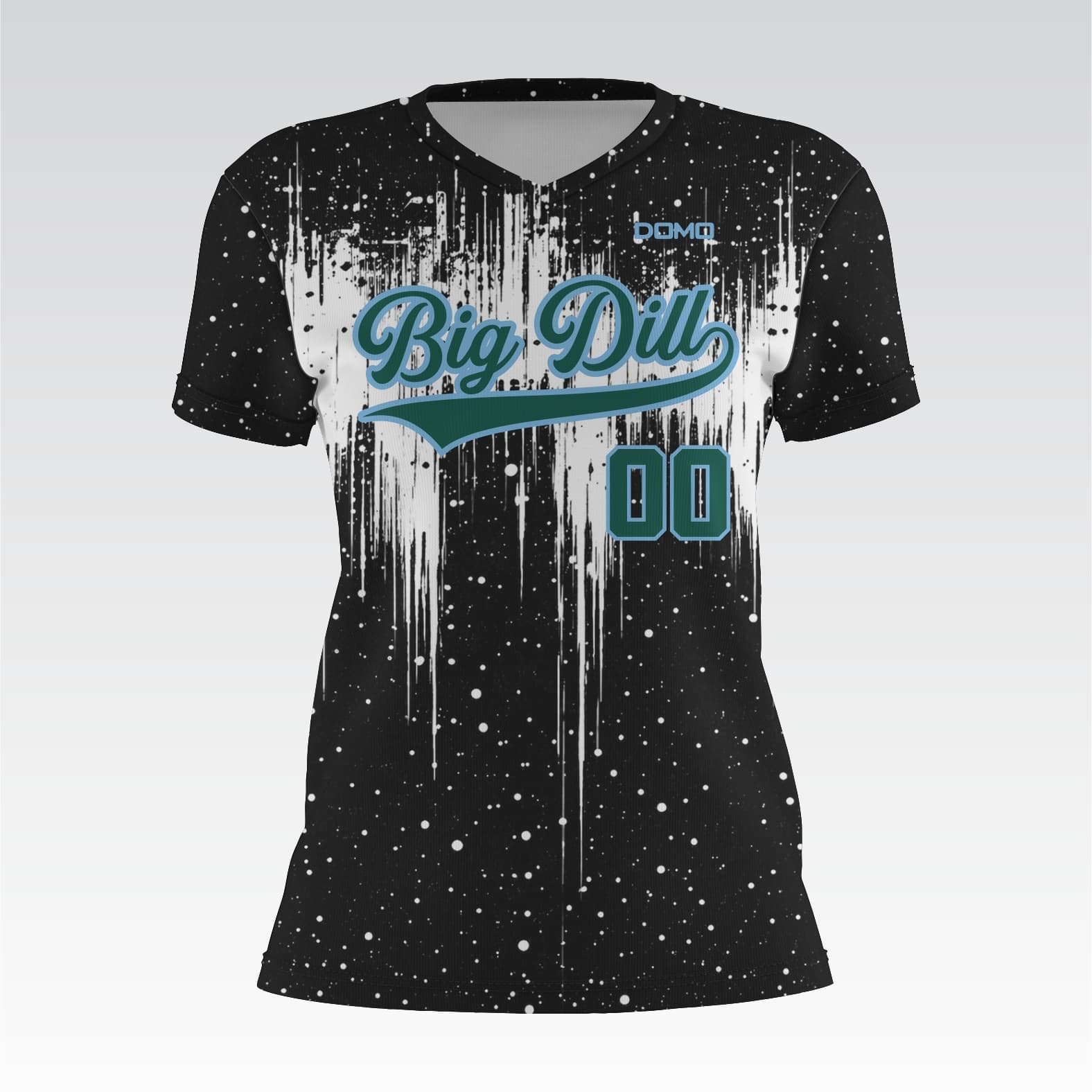 Dill Baseball Lady V-Neck (Black w White Splatter)