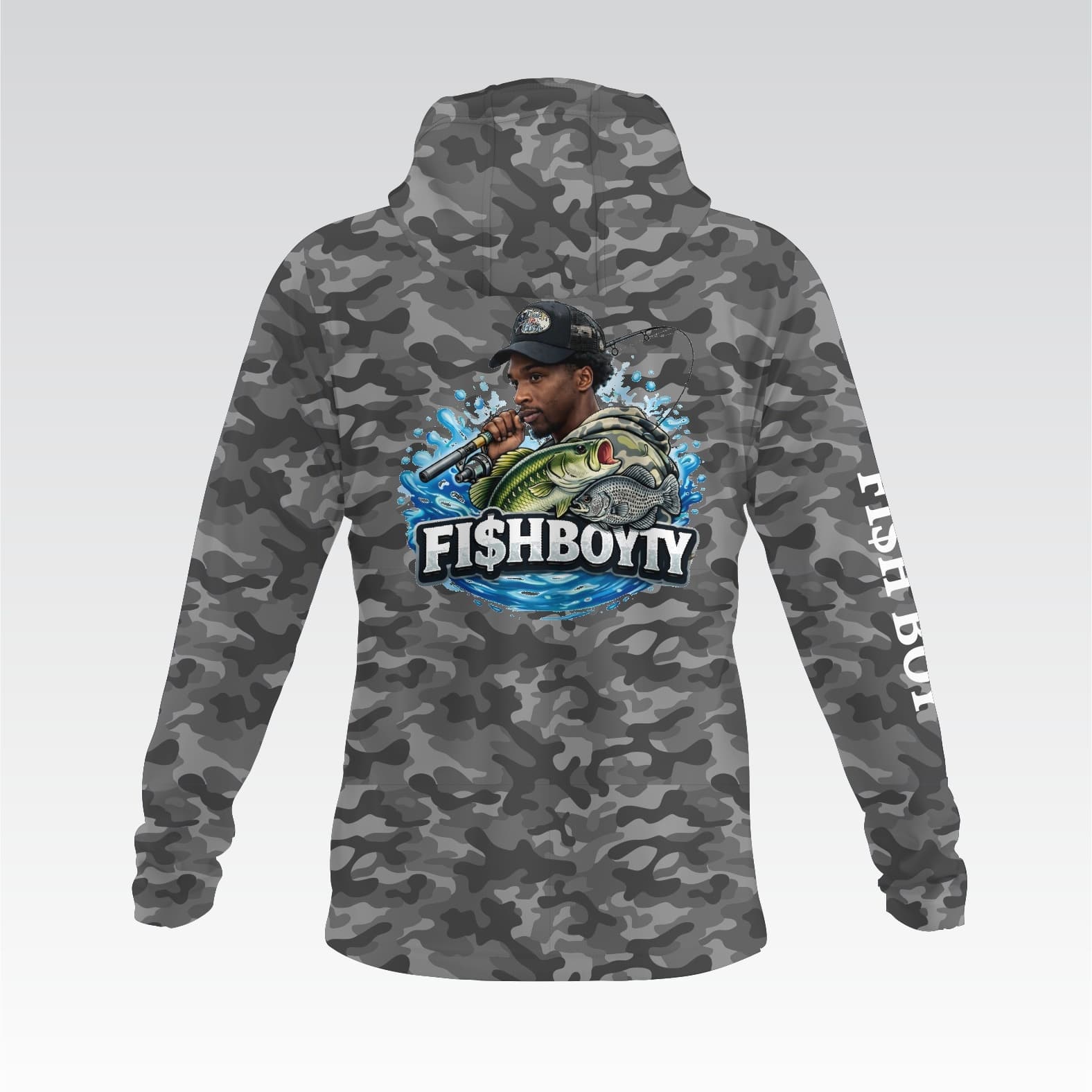 Fish Boy Ty - Long Sleeve Shirt with Hood - Gray